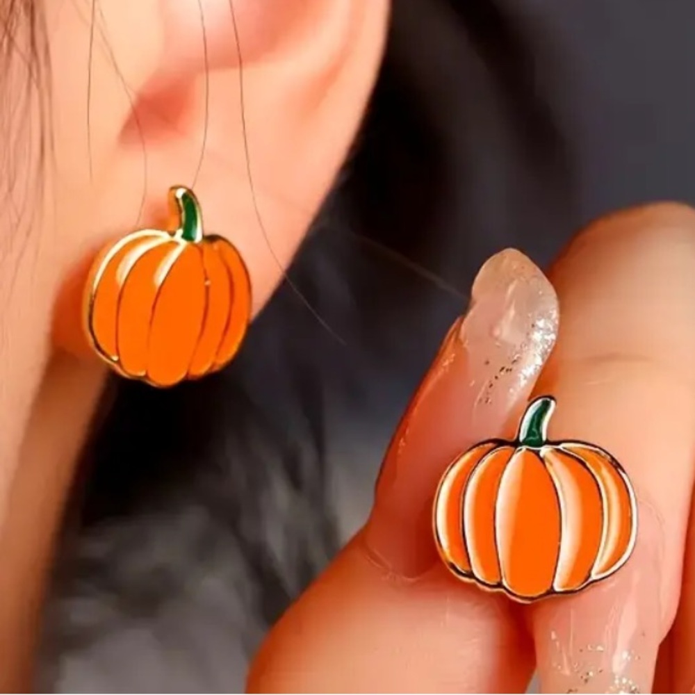 New Orange Pumpkin Stud Earrings